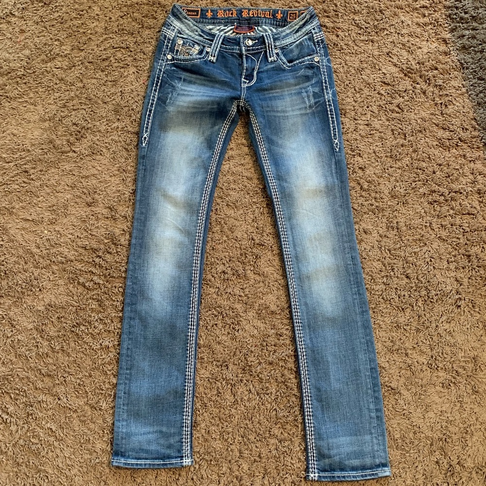 Women’s Rock Revival Blue Straight Jeans Size 25